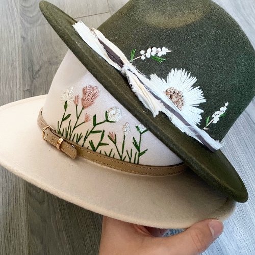 Hand Embroidered Wide Brim Felt Hat