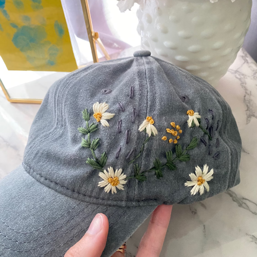 Daisy Distressed Hand-Embroidered Baseball Cap